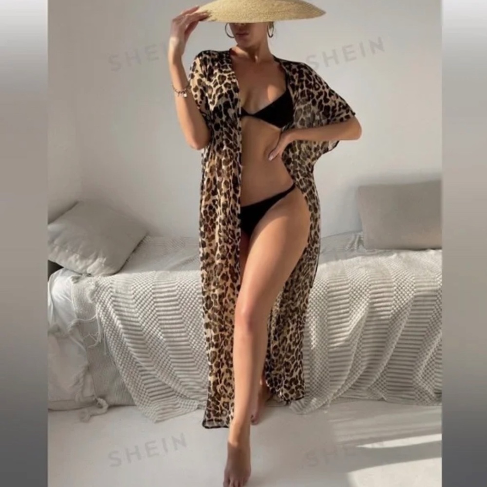 SHEIN Leopard Print Sheer Cover Up Sz M